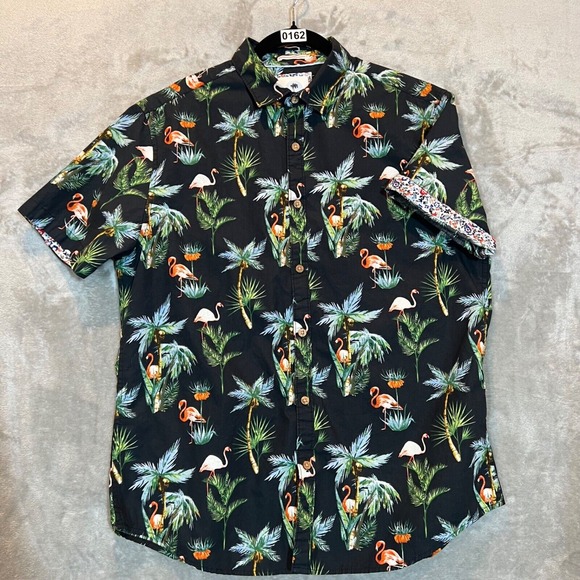 Cactus Other - Cactus Man Ricky Singh Cotton Shirt Men's Large Black Floral Palm Flamingo Aloha